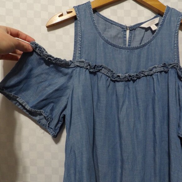 LAUREN CONRAD Denim Cold Shoulder Blouse | M - Picture 2 of 5